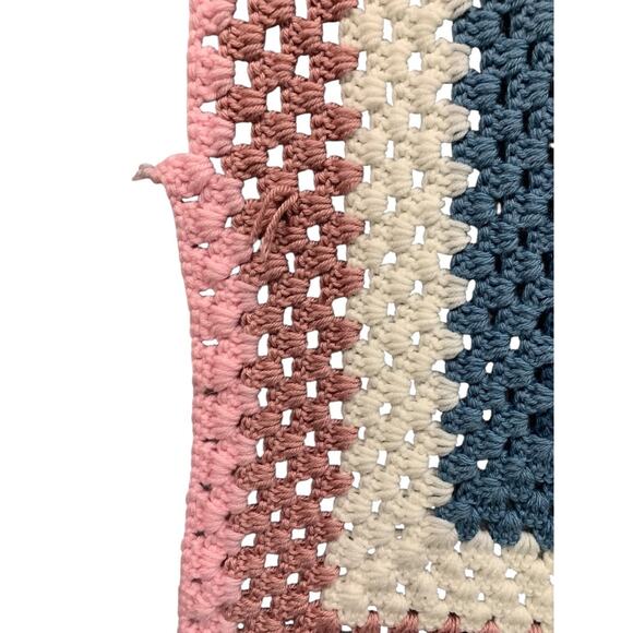Vintage Crochet Square Blanket Afghan Throw 42" x 44" Mauve Blue - Picture 4 of 7
